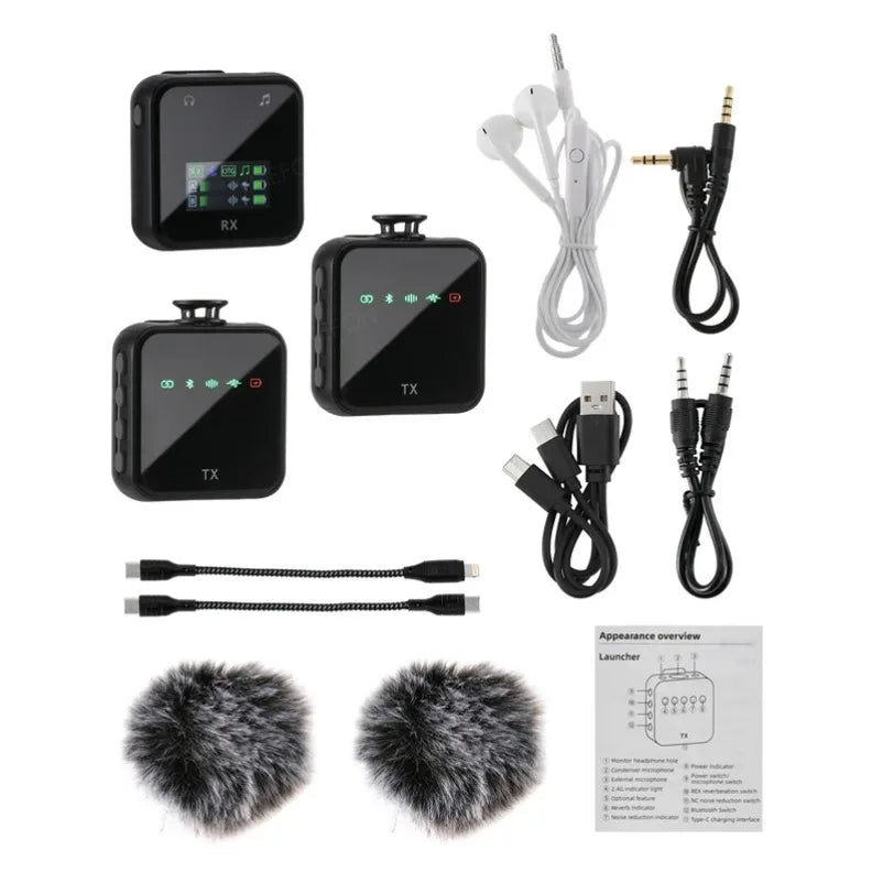 Wireless Lavalier Microphone System Bluetooth Audio Video Voice Recording Mic